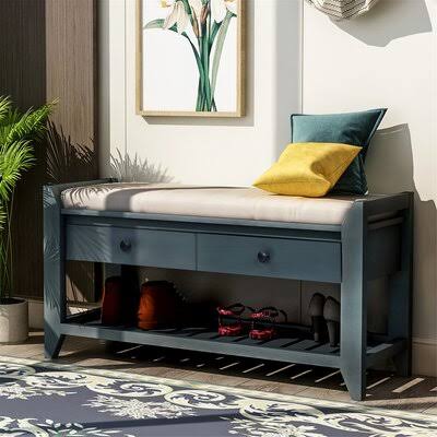 Shoe Rack with Cushioned Seat and Drawers, Multipurpose Entryway Storage Bench, Gray Wash Longshore Tides Color/Pattern: Antique FMY2_Y9VQJ11