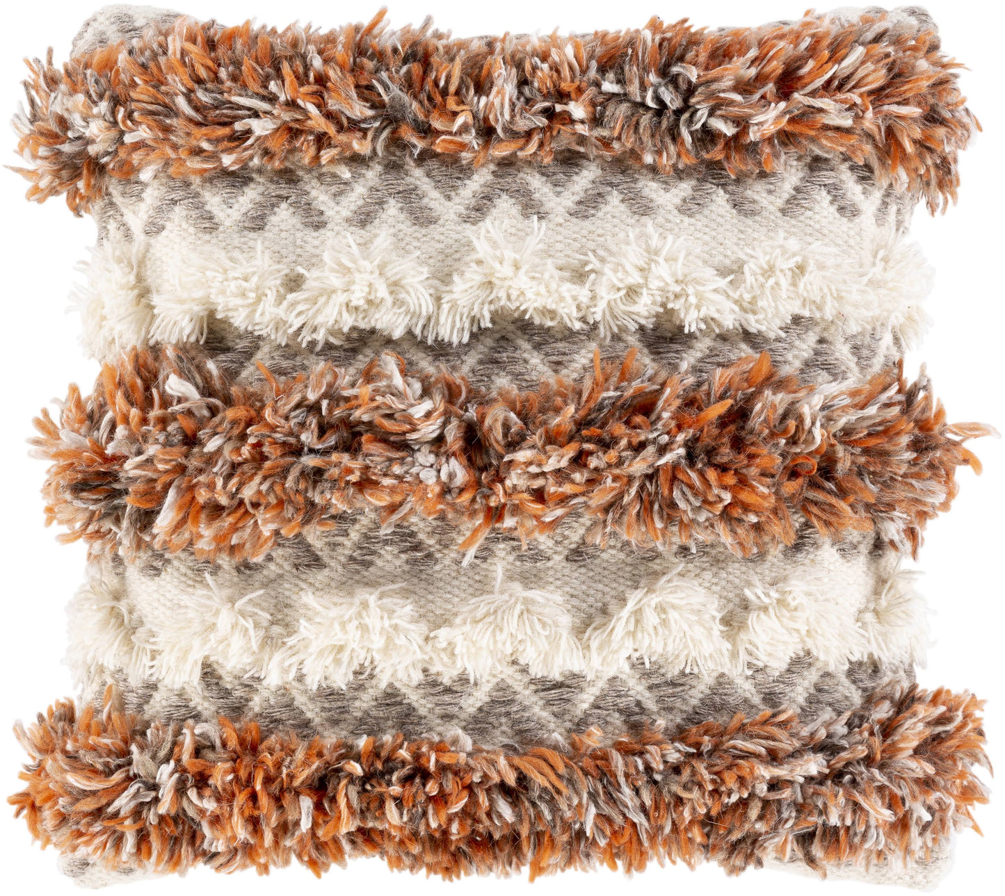 Bohemian 20x22 x 20x22 Burnt Orange Artisan Handmade Wool Stripe Accent Pillow PWP0_D6TXN44