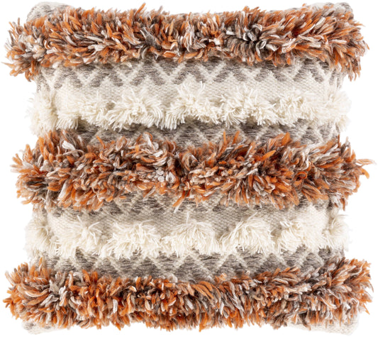 Bohemian 20x22 x 20x22 Burnt Orange Artisan Handmade Wool Stripe Accent Pillow PWP0_D6TXN44