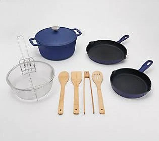 Cooks Essentials Elite Cast Iron 5-Pc Cookware Set w/ Utensils ,Blue VOJ1_Y4MUK48