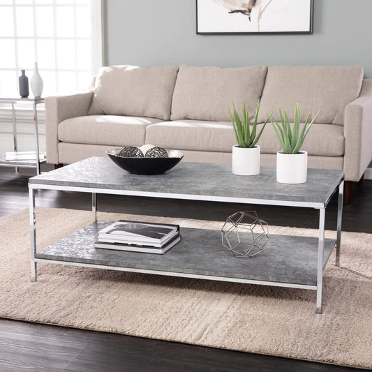 Silver Orchid Levico Faux Concrete Cocktail Table - Veneer/MDF - Grey/Silver MND6_Y9FRU32