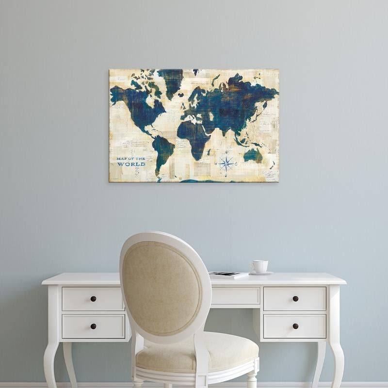 Easy Art Prints Sue Schlabachs World Map Collage Premium Canvas Art - 12 x 18 - Classic Black Frame QFS7_M7HJF15