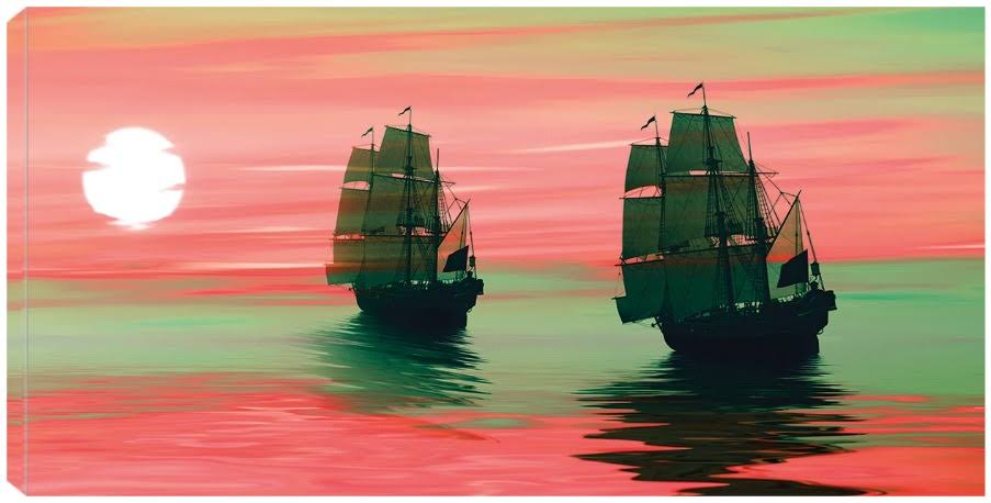 Double Ships Sunset Canvas Print by DP Gallery 40x21 Fineartcanvas NJY2_K6UVJ40