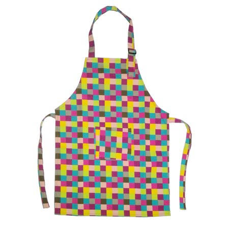 (price/12 Pcs) Opromo Colorful Cotton Canvas Kids Aprons with Pocket, Artist Apron  Chef Apron(S-XXL)-Grid-M, Size: Medium ZZA4_P9UGA49