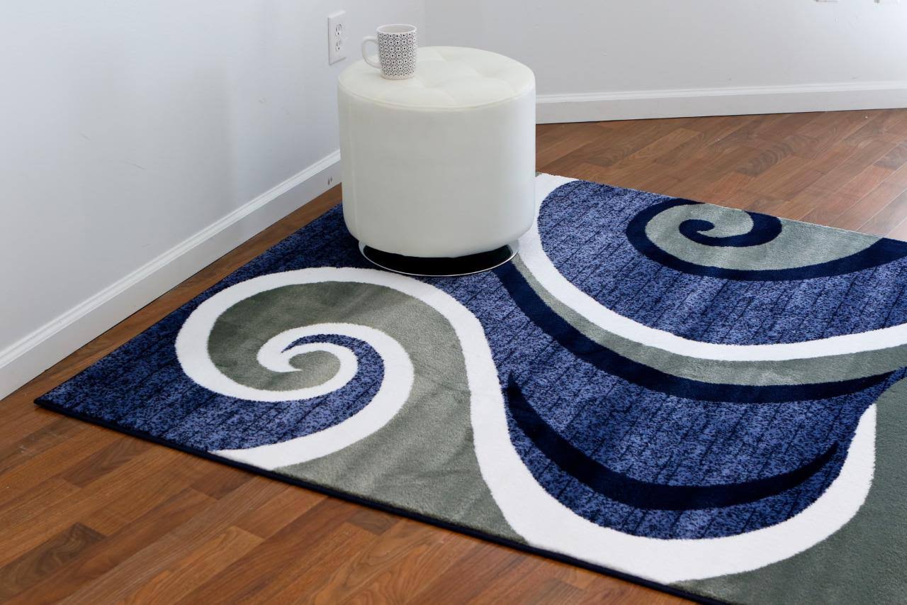 Persian Rugs 0327 Blue Swirls Modern Abstract Area Rug 4x5 EKD5_X7DAG71