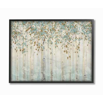 Abstract Forest Leaves Trees Blue Tan Soft Painting by James Wiens - Graphic Art Print Winston Porter Format: Black Floater Fram MJP9_D8PIH47