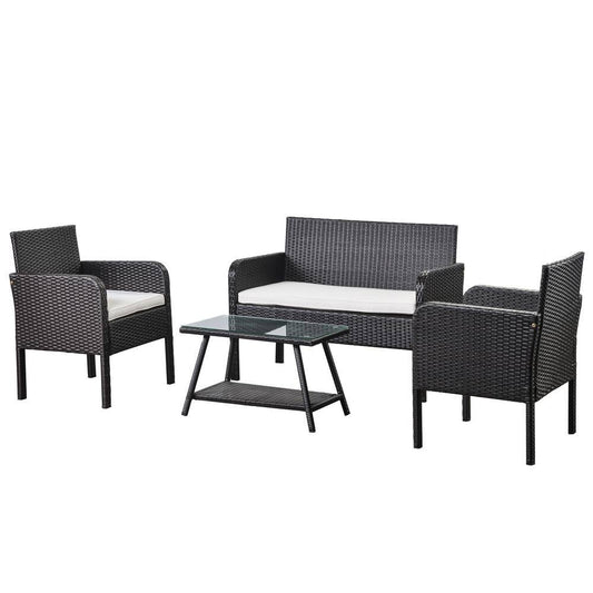 Boyel Living Black 4-Piece Wicker Rattan Outdoor Patio Conversation Sofa Set with Beige Cushions BHO2_E6ZVG63