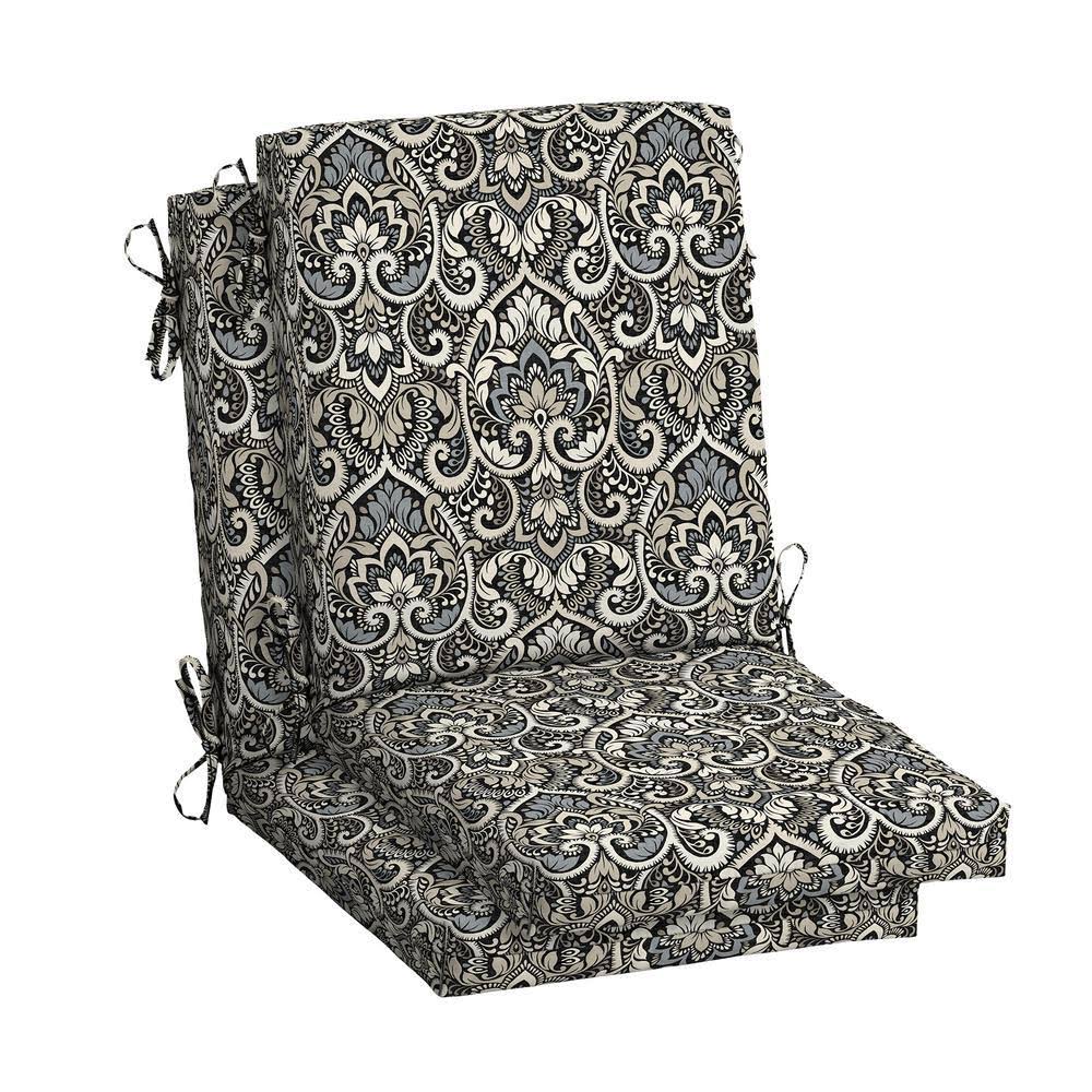 Arden Selections 20 in. x 20 in. Black Aurora Damask High Back Outdoor Dining Chair Cushion (2-Pack) SAP8_F6URX11