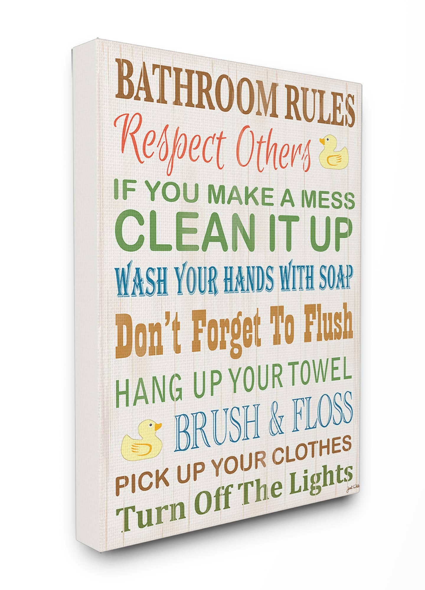 Stupell Industries Rules Typography Rubber Ducky Bathroom Canvas Wall Art, 24 x BIQ8_I2RRO31