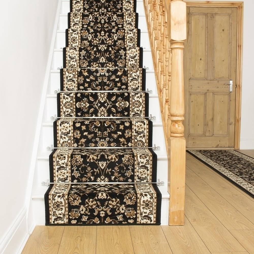 runrug USA Persian Black Stair Carpet Runner Length: 44 foot, WIDT REA1_F4MGQ43