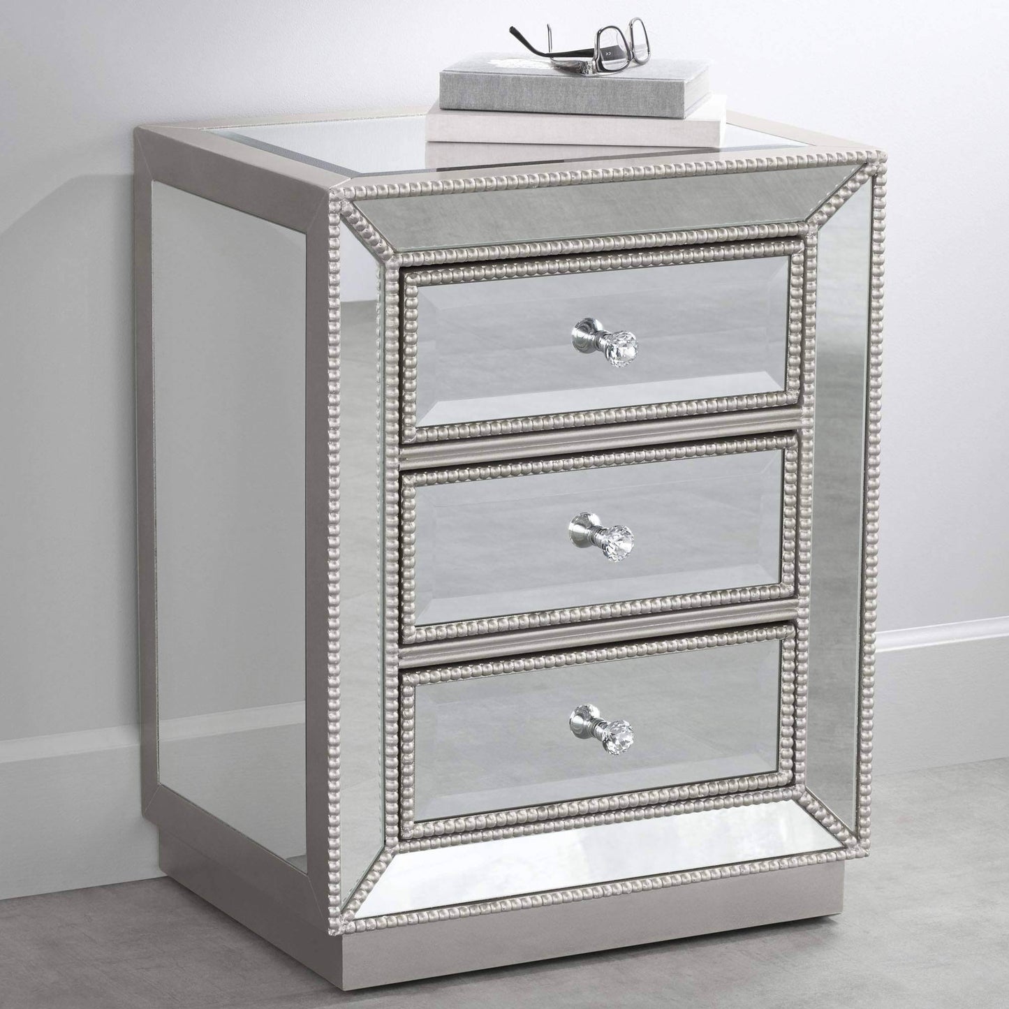 Coast to Coast Trevi 20x22 Wide 3-Drawer Silver Mirrored Accent Table HRM1_F0ASH63