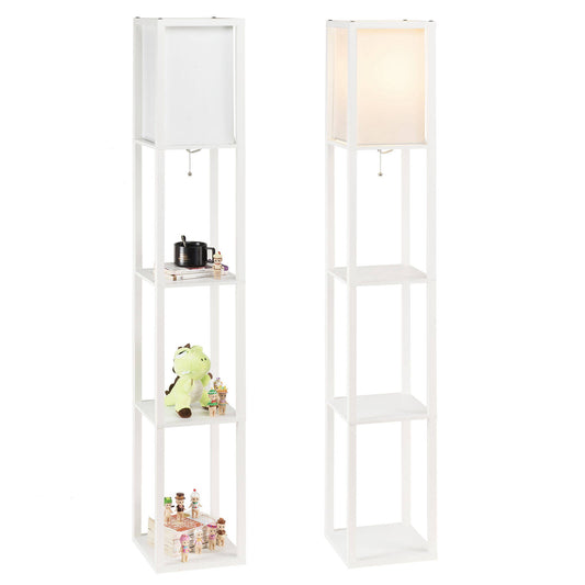 Set of 2 Floor Lamps Standing Lighting Storage Shelves w/ LED Bulbs for Bedroom FJS7_U4UEB89