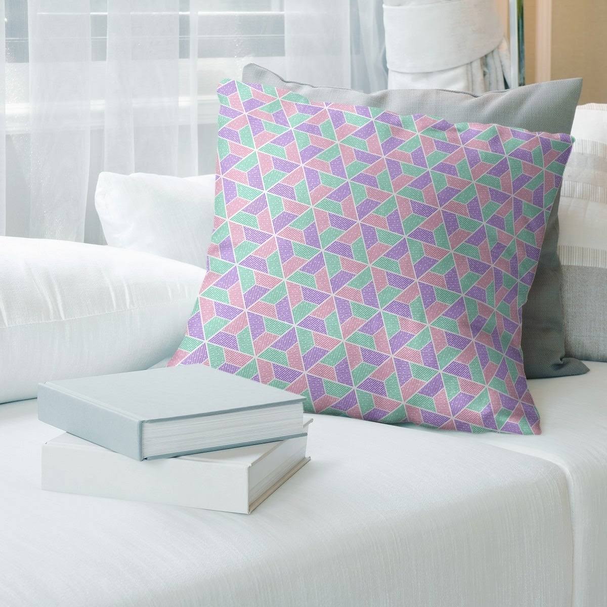 Three Color Trapezoids Throw Pillow - 26 x 26 - Purple Green  Pink - Faux Suede DZU7_I9VNN65