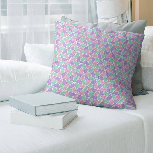 Three Color Trapezoids Throw Pillow - 26 x 26 - Purple Green  Pink - Faux Suede DZU7_I9VNN65