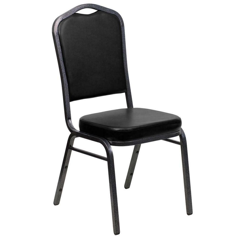 Crown Back Stacking Banquet Chair in Black Vinyl - Silver Vein Frame ZMY2_P2OSJ74