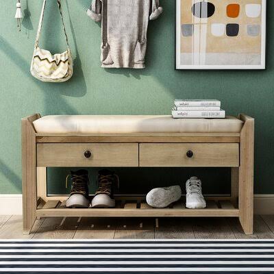 Cushioned Seat and Drawers, Multipurpose Entryway Storage Bench Longshore Tides Color/Pattern: Gray Wash GZK5_K3PRP29