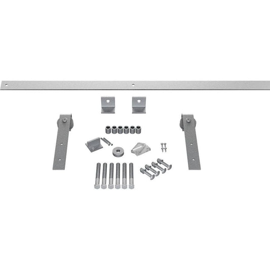 Premium J-Strap Barn Door Hardware Set w/ 5& 4 inch Track for 1 3/4 inch Doors, PC Chrome, Size: Track Length: 64 Inches FLL1_F0VKS18