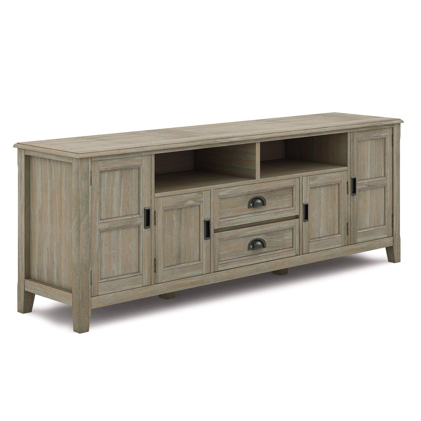 Simpli Home Burlington Farmhouse Solid Wood 72x22 TV Media Stand - Distressed Gray AYO2_B1EDK96