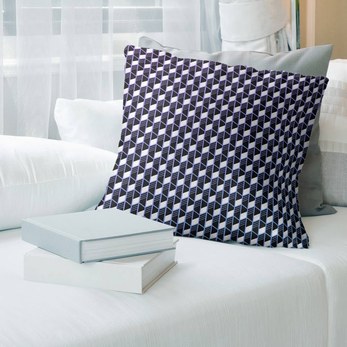 Porch  den Cleo Ombre Geometric Stripes Throw Pillow - 16 x 16 - Purple  Blue - Linen OIK0_C7GHM85