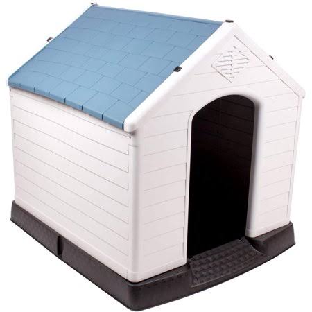 Culver Plastic Indoor Outdoor Dog House Small to Medium Pet All Weather Doghouse Puppy Shelter White, Blue Roof ZOX4_R8RHE11