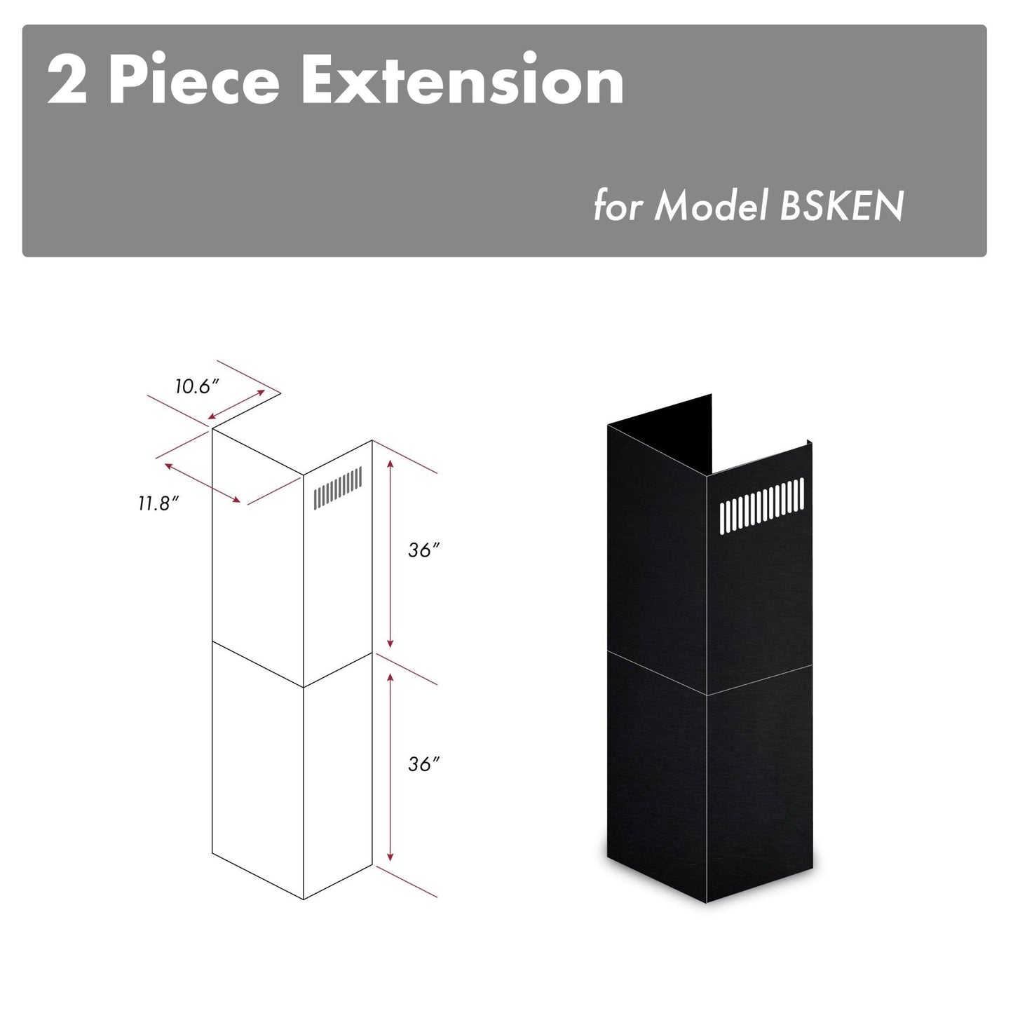 ZLINE 2-36x22 Chimney Extensions for 10 ft. to 12 ft. Ceilings (2PCEXT-BSKEN) DGM5_M5IEX77