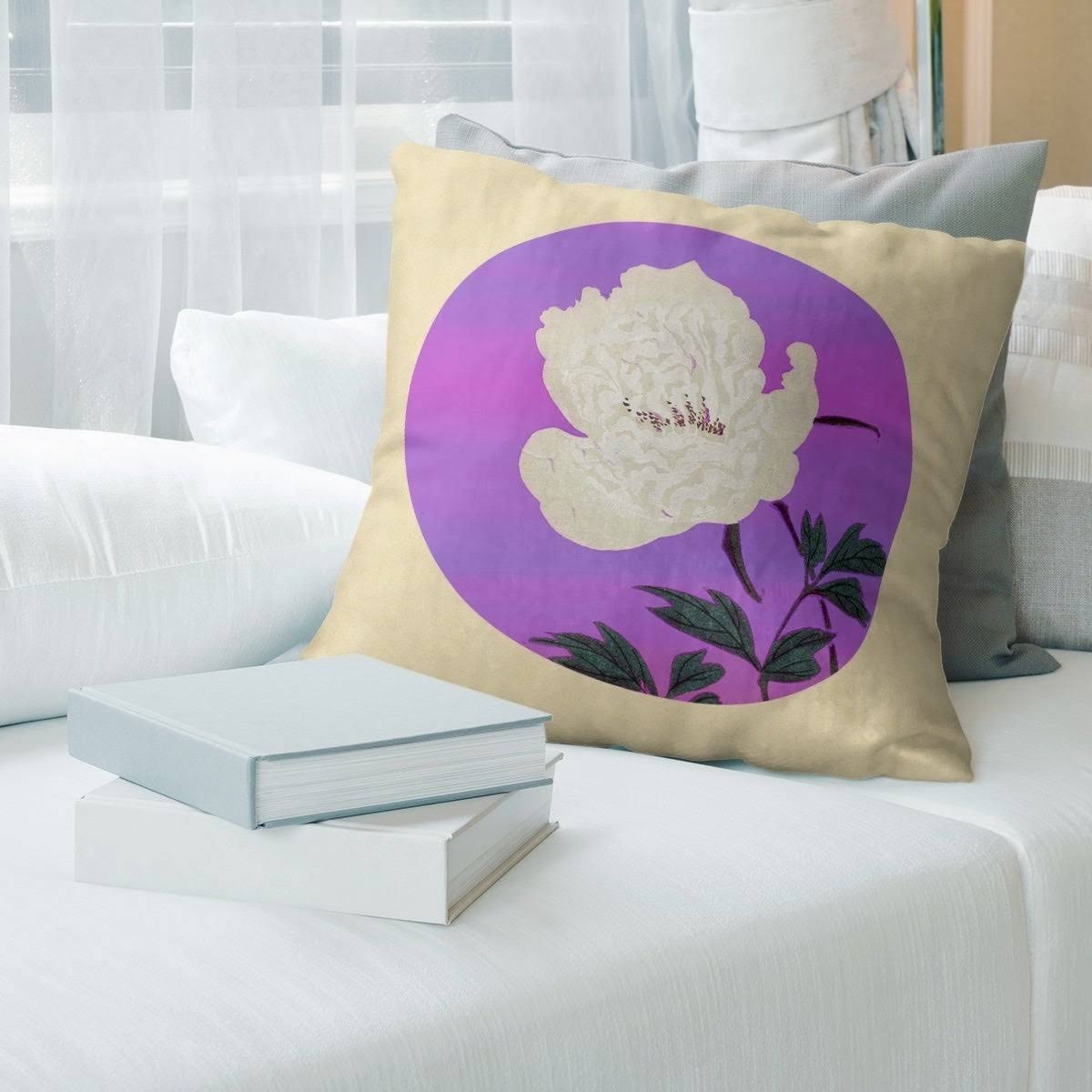 Porch  den Keito Sato &Vintage Japanese Flower Painting& Throw Pillow - 14 x 14 - Purple - Faux Suede UFT8_E4ZGV41