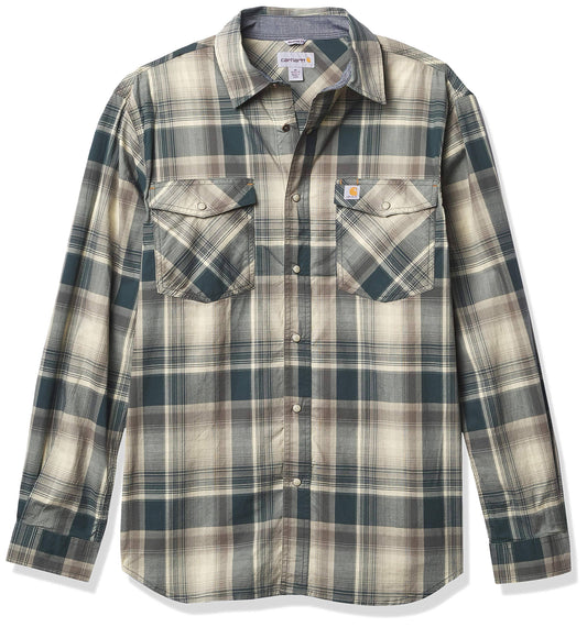 Carhartt Mens Rugged Flex Relaxed Fit Lightweight Snap-Front Plaid Long Sleeve Shirt PLG3_M2SPH34