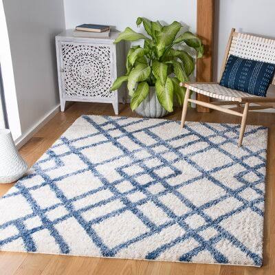 Rivka Geometric Ivory/Blue Area Rug Gold Flamingo Rug Size: Rectangle 9 x 12 RBJ4_H0NKX13