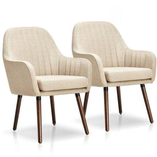 Set of 2 Fabric Upholstered Accent Chairs with Wooden Legs - 24.5x22 x 25x22 x 34.5x22 (L x W x H) - Beige MTB7_Z1KIV65