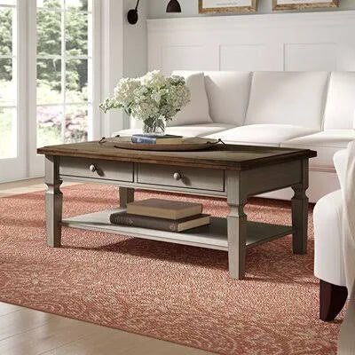 Bonas Solid Wood Coffee Table with Storage Coastal Farmhouse BDI9_R7USW65