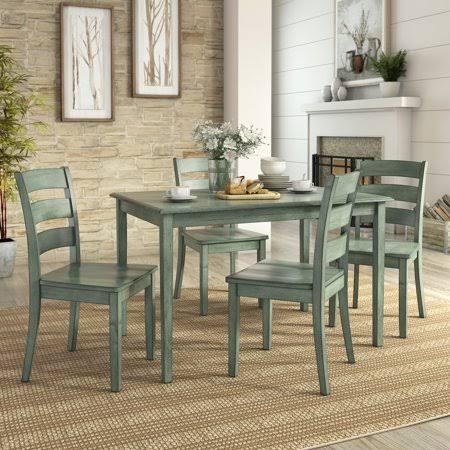 Weston Home Lexington 5-Piece Dining Set, 4 Ladder Back Chairs, Dark Sea Green, Size: Small NXL4_S1HQS44