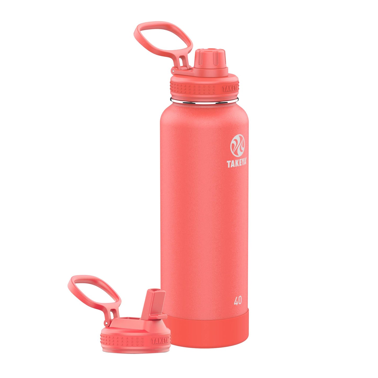 Takeya USA Actives Dual Lid Bundle - Spout Bottle with Straw Lid 40oz in Coral VCK2_N3IIU12