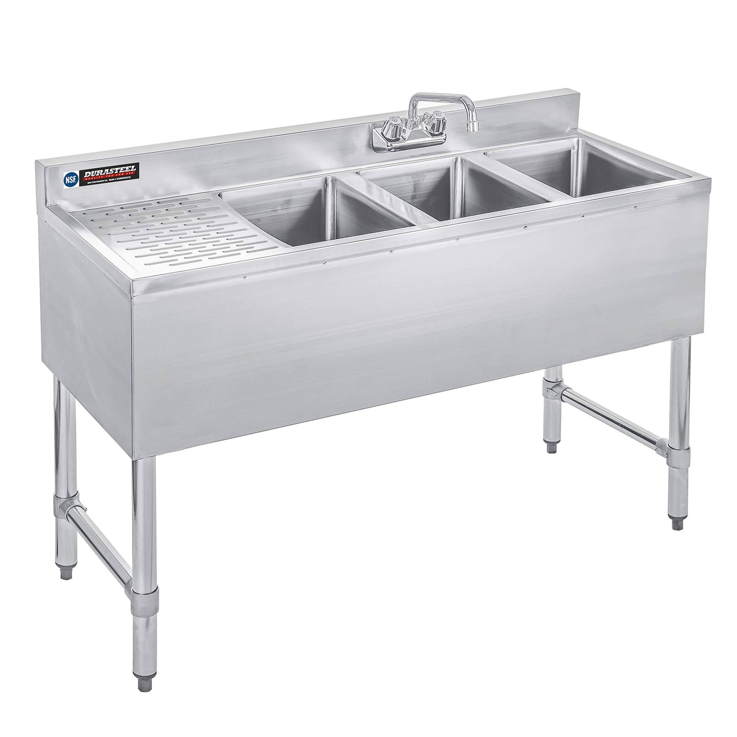 DuraSteel 3 Compartment Stainless Steel Bar Sink with 10x22 L x 14x22 W x 10 D Bowl - Underbar Basin - NSF Certified - Left Dra ENF6_A0TCK75