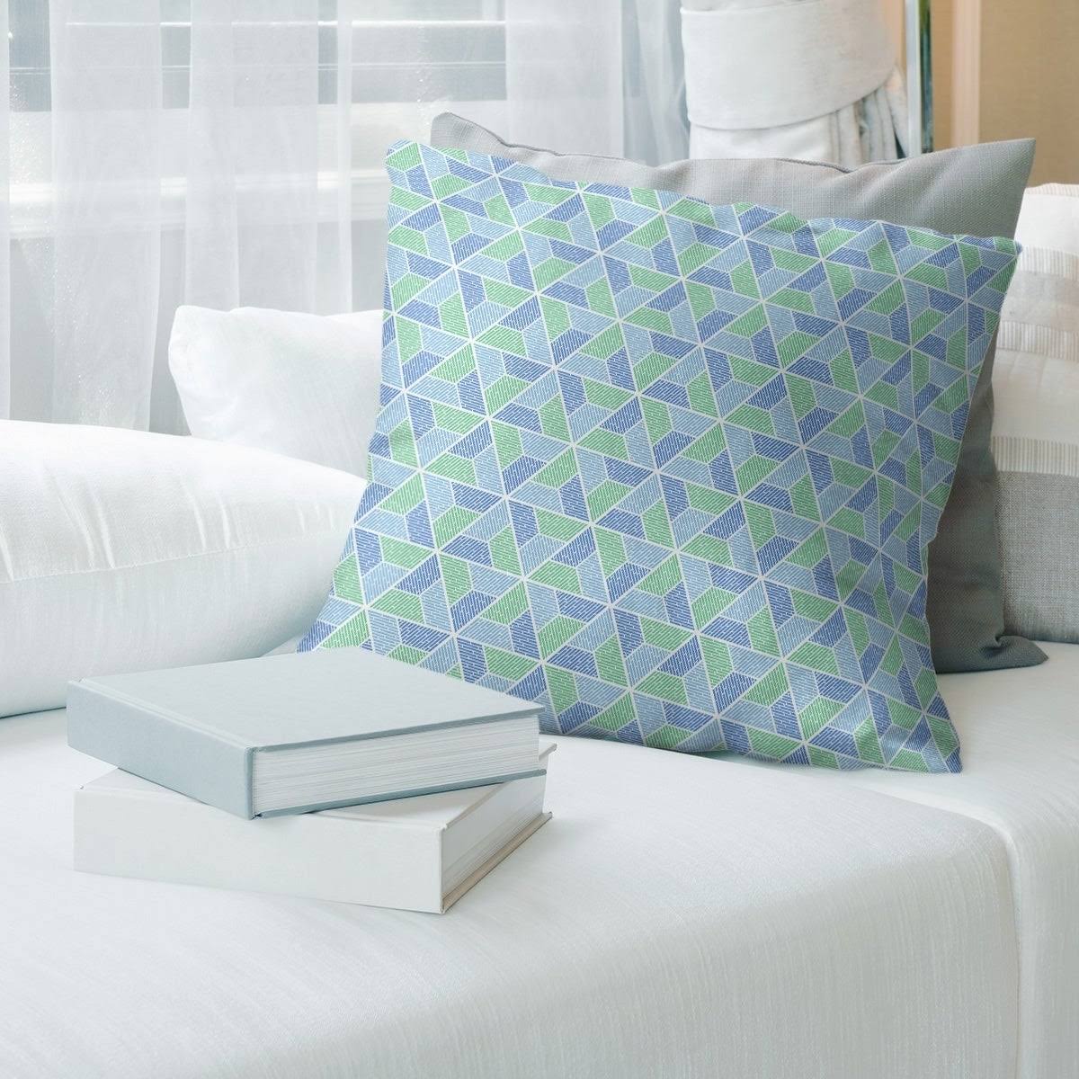 Two Color Trapezoids Throw Pillow - 26 x 26 - Teal  Green - Cotton SLJ4_Q9LMM27