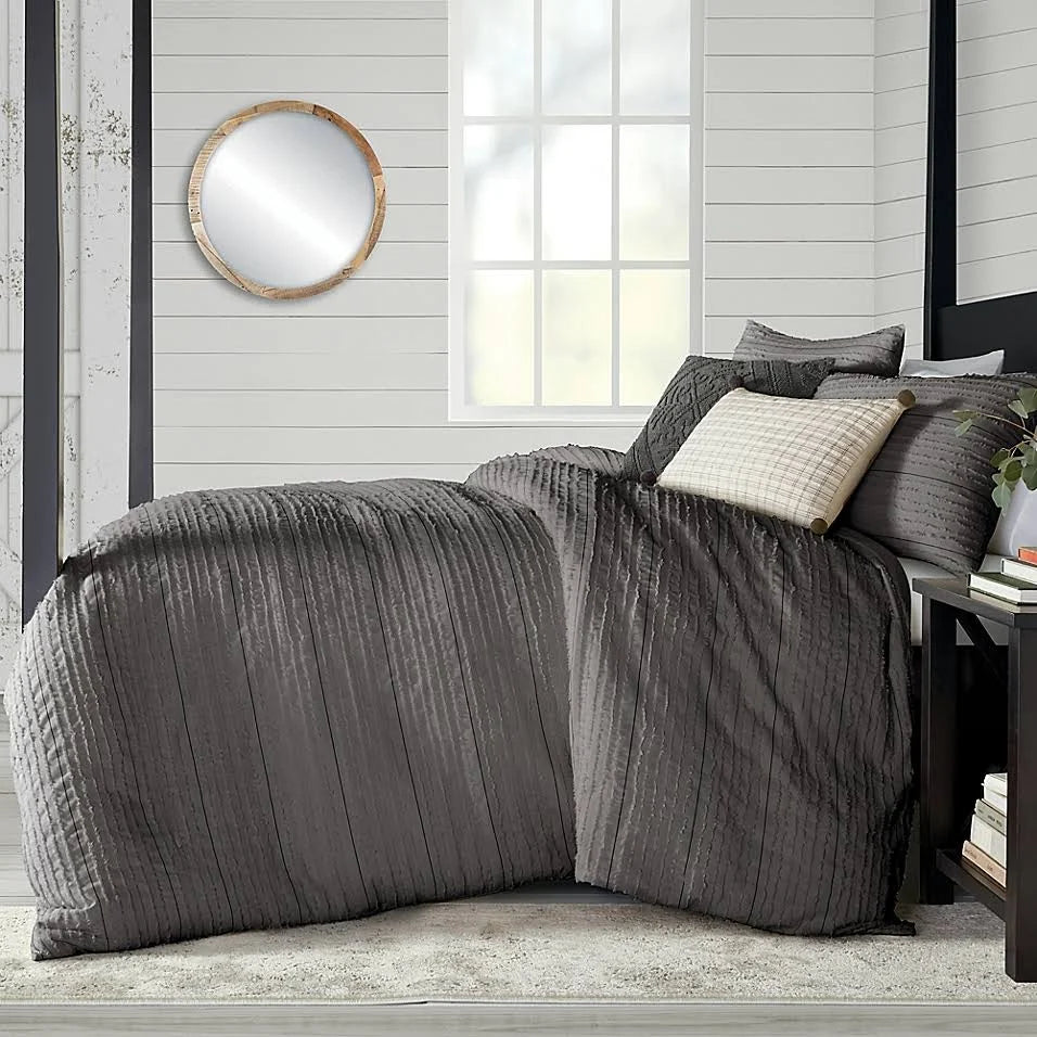 Bee  Willow Home Fringe Stripes Jacquard 3-Piece Full/Queen Duvet Cover Set in Grey AIC7_W4NNU13