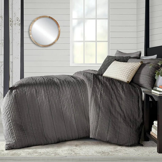 Bee  Willow Home Fringe Stripes Jacquard 3-Piece Full/Queen Duvet Cover Set in Grey AIC7_W4NNU13