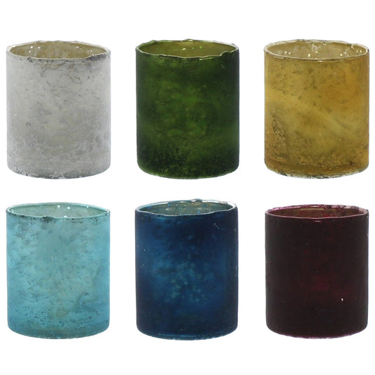 Cylindrical Glass Votives with Semi Translucent Look, Set of 6, Multicolor IPD8_B7ESV57