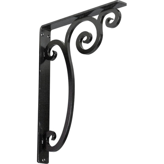 Ekena Millwork BKTM01X12X15SAV 1.5 x 12 x 15 in. Avery Wrought Iron Bracket - Single Center Brace Powder Coated Black HGL9_R6UFZ15