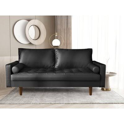 Square Arm 69.68x22 Wide PVC Sofa George Oliver Leather Type: Gray Faux Leather PFN2_N3HHH46