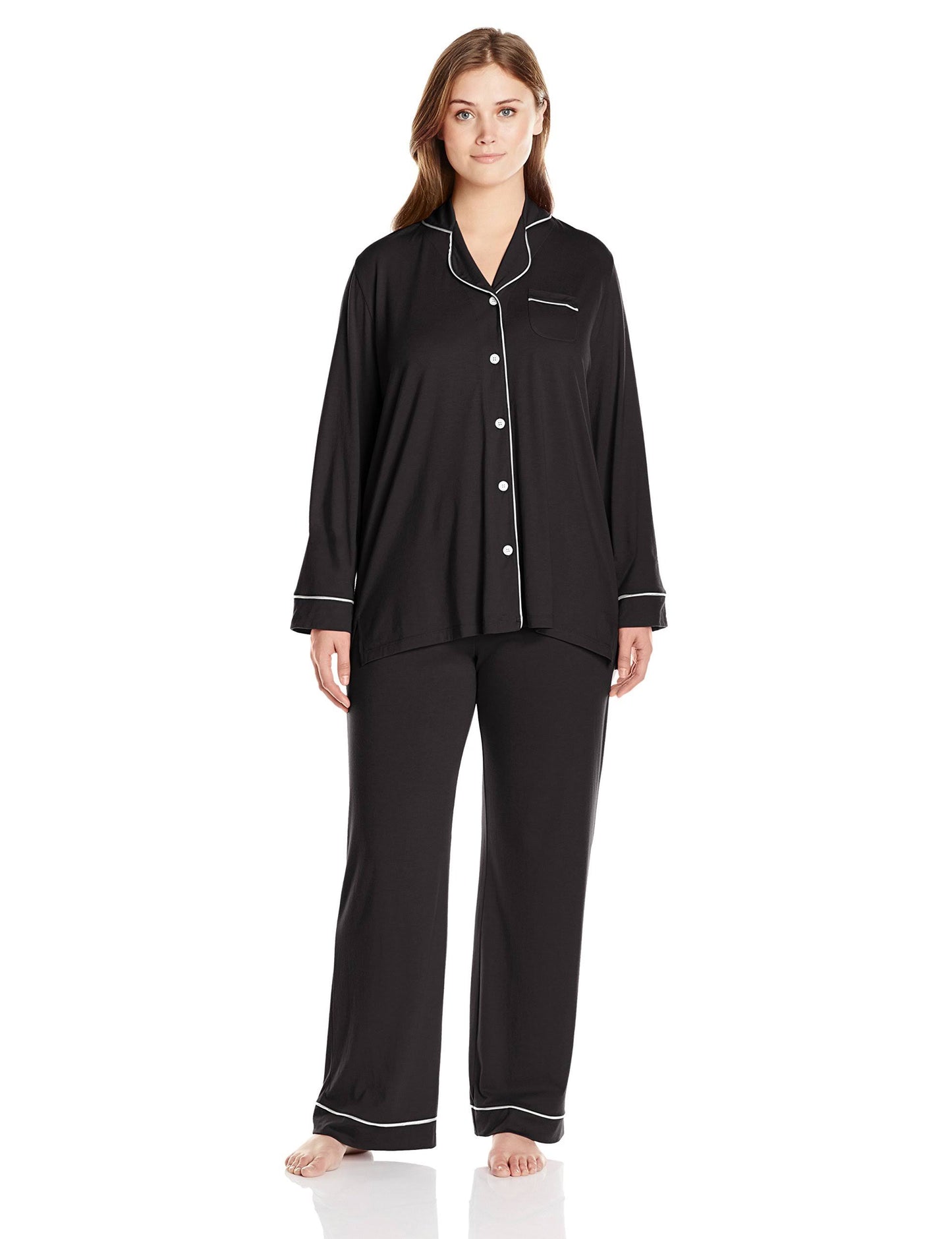 Cosabella Plus Size Bella PJ Long Sleeve Top and Pants PJ Set - Black REH3_B3PKF48