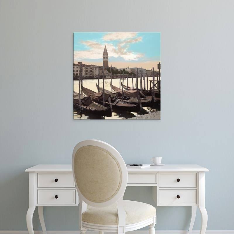 Easy Art Prints Alan Blausteins Campanile Vista with Gondolas Premium Canvas Art - 16 x 16 - Classic Black Frame MZH4_T7VGY33