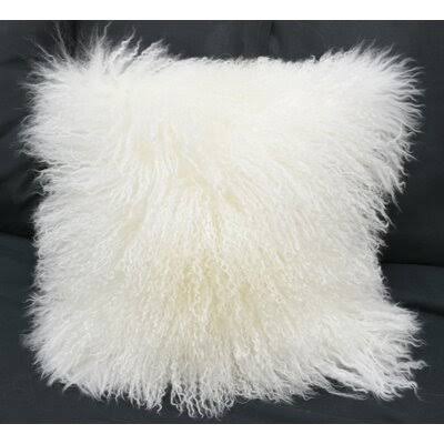 Tibet Lamb Sheepskin Square Wool Pillow Cover  Insert Dakota Fields Color: White VSF7_Y3COX67