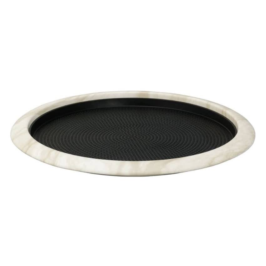 Service Ideas TR1412RIWM 14x22 Round Non Slip Serving Tray - Stainless Steel, White Marble EDF5_Q5ZDE40