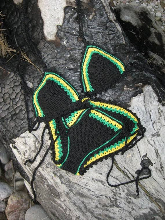 Crochet Bikini Set Jamaican Black Yellow Green Bikini Crochet Rasta Bikini Crochet Bikini Rasta Crochet Beachwear crcohet Swimwe WDD2_X9VQG47