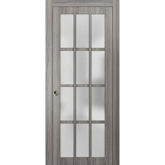 SARTODOORS Sliding French Pocket Door with Frosted Glass 12 Lites | Felicia 3312 Ginger Ash Gray | Kit Rail Hardware | Solid Woo QSZ2_N1PBP52