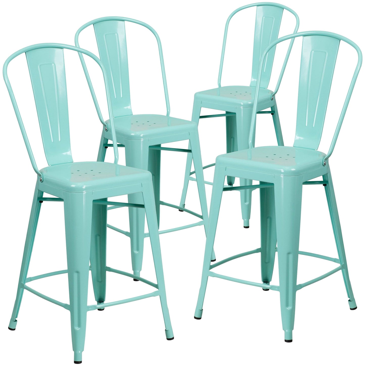 4 Pack 24x22 High Metal Indoor-Outdoor Counter Height Stool with Back - Mint Green MSB2_X6YIZ65