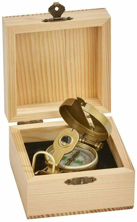 (D) Natural Wood Box with Compass for Outdoor, 17 Birthday Gift Compass Survival IUN8_W1OIT40