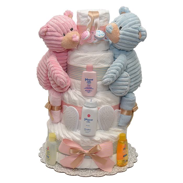 Twins Girl and Boy Cord Diaper Cake 4 Tiers GSM9_T7KCQ54