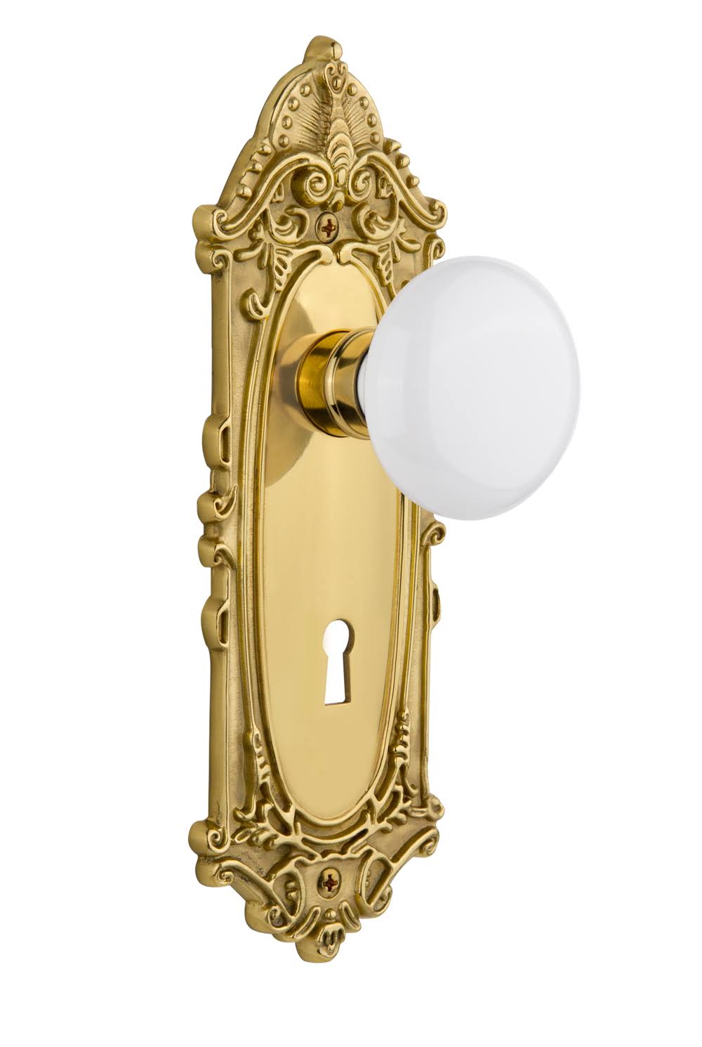 Nostalgic Warehouse 702049 Victorian Plate Interior Mortise White Porcelain Door Knob, Polished Brass XYH8_Z7BAS25