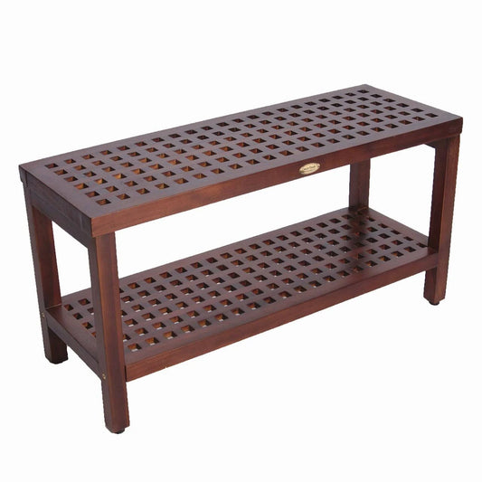 Espalier 35 in. Lattice Teak Shower Bench with Shelf LKK7_W7CLS57